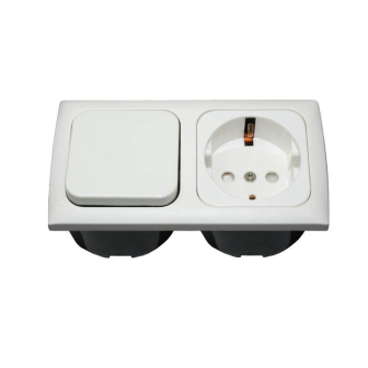 Interrupteur+prise+entourage double+2xcabochon blanc C-Line