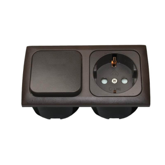 Interrupteur+prise+entourage double+2xcabochon marronC-Line