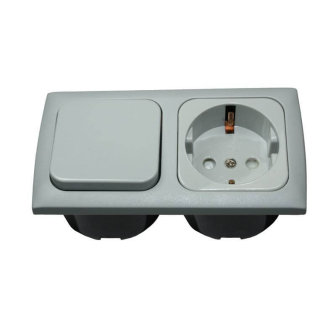 Interrupteur+prise+entourage double+2xcabochon gris C-Line