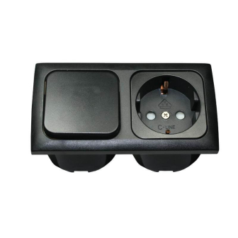 Interrupteur+prise+entourage double+2xcabochon noir C-Line