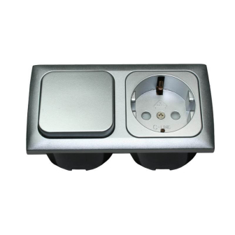 Interrupteur+prise+entourage double+2xcabochon argent C-Line