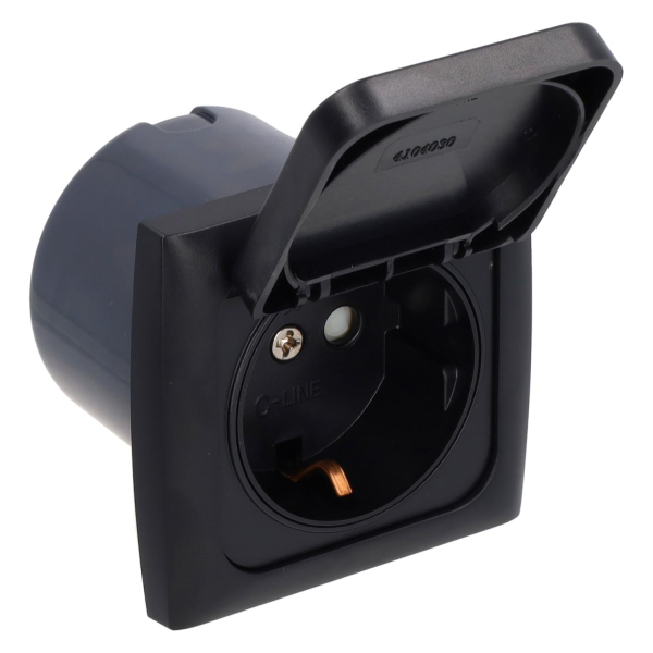 C-Line prise 230V avec couvercle et avec cadre noir - sans emballage de vente