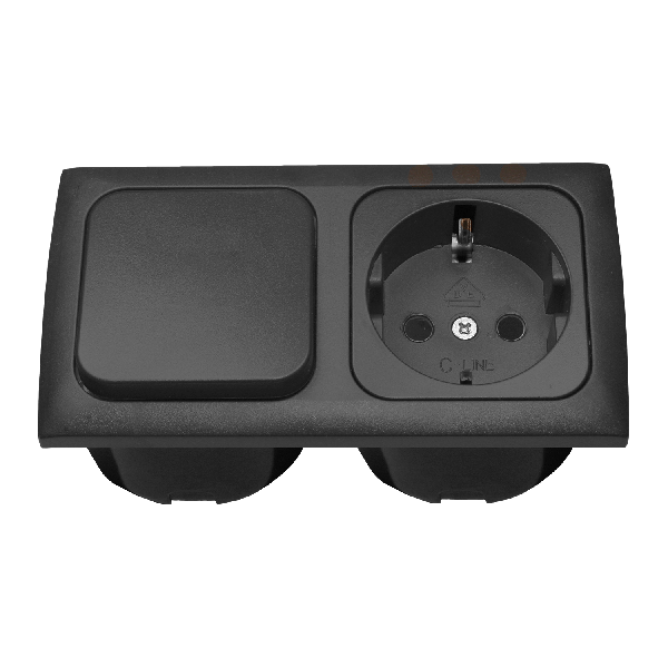 C-Line interrupteur simple et prise de courant Schuko 230V avec Opal cadre double anthracite - emballé