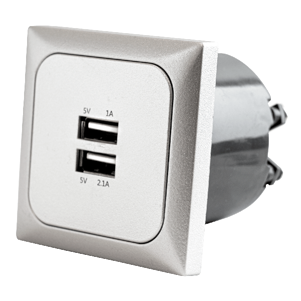 C-Line prise USB-A double 3.1A avec Opal cadre argent