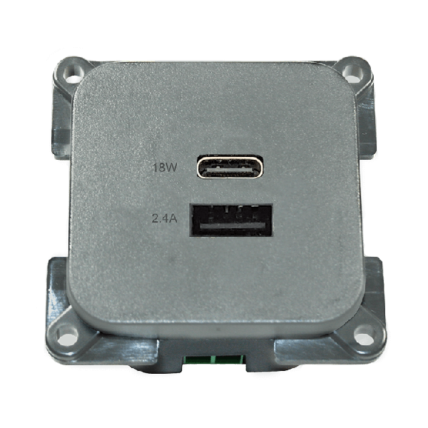 C-Line prise de charge USB avec USB-A et USB-C - ECE R10 - argent