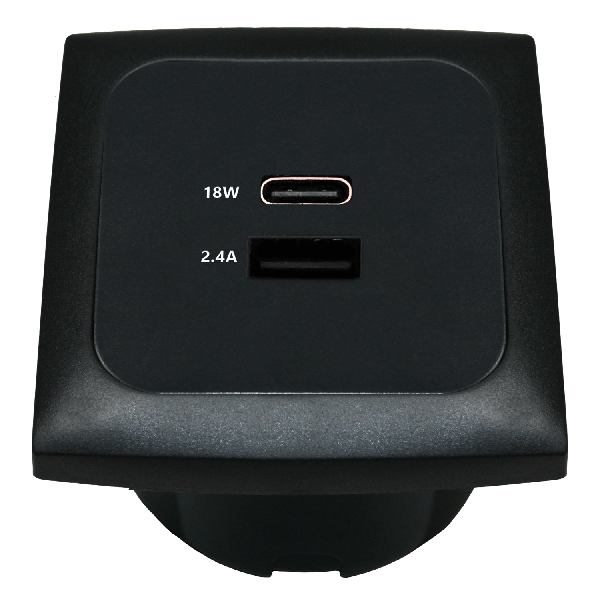 C-Line prise de charge USB avec USB-A et USB-C avec Opal cadre noir