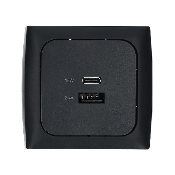 C-Line prise de charge USB avec USB-A et USB-C avec Opal cadre anthracite - sans emballage de vente