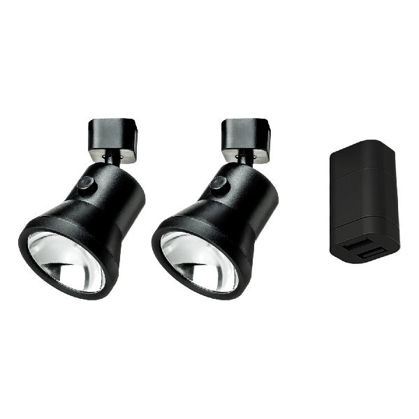 Lanciano Kit de démarrage - 2 avec 2x Lanciano spotlight noir + prise double USB-A