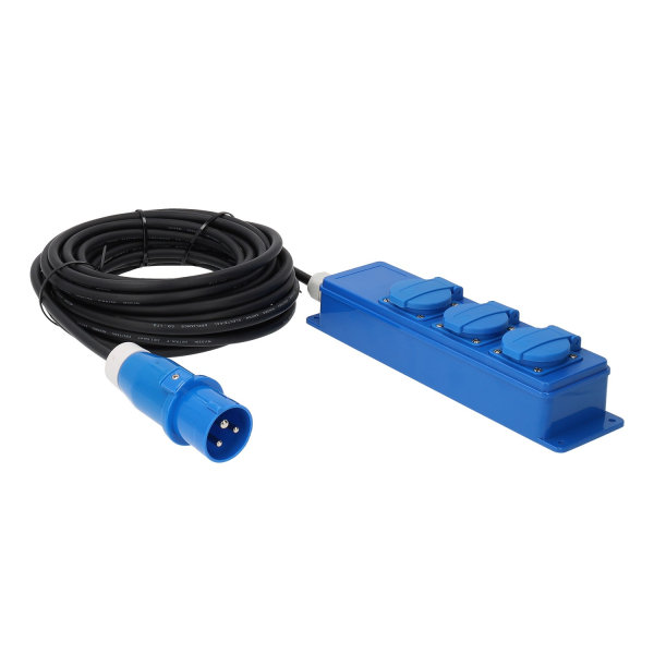 Triple-Unit CEE multiprise 3 prises Schuko avec câble de 10m et fiche mâle CEE