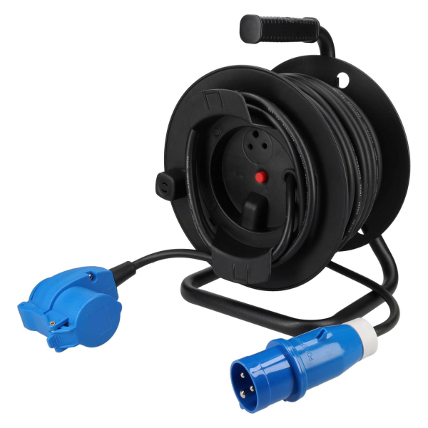 Enrouleur 25m câble néoprène 3x1.5mm² avec fiche CEE et prise coudée