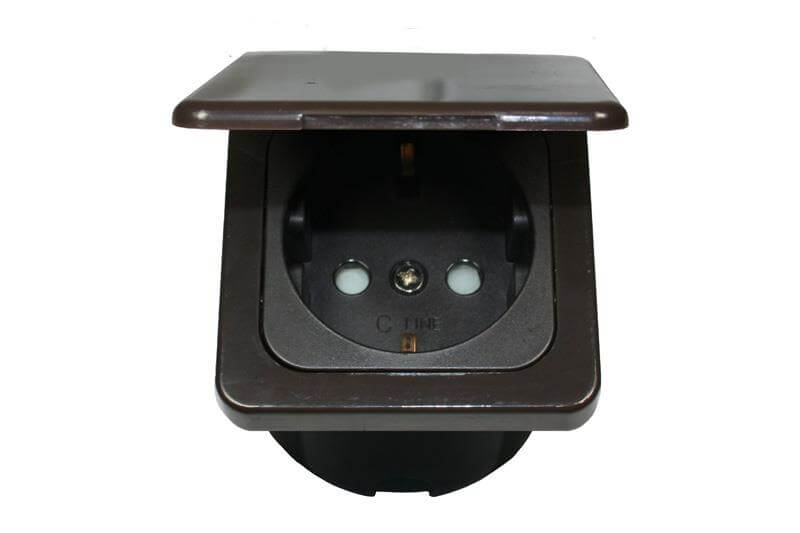 C-Line prise de courant Schuko 230V avec Opal cadre à clapet marron
