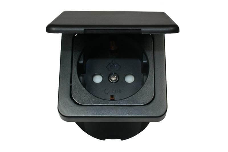 C-Line prise de courant Schuko 230V avec Opal cadre à clapet noir - emballé