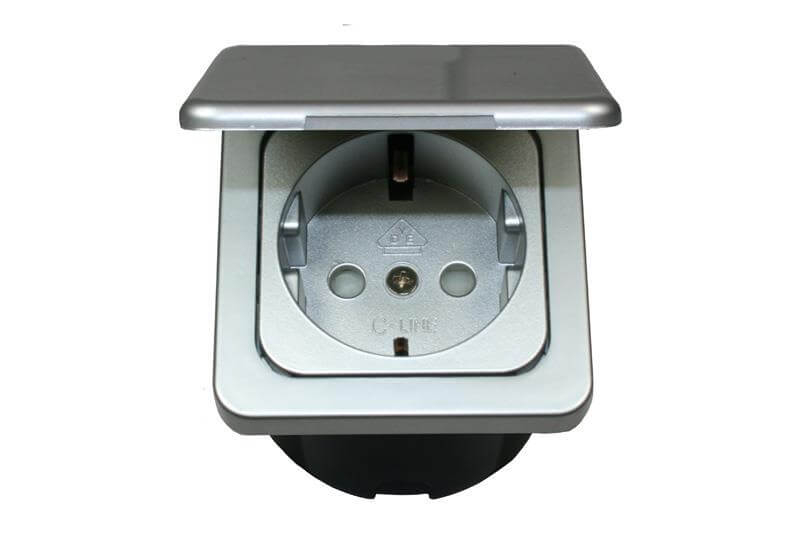 C-Line prise de courant Schuko 230V avec Opal cadre à clapet argent