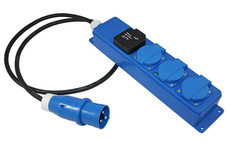 Quatro-Unit multiprise camping car et caravane 3 prises Schuko et USB double avec câble 1.5m et fiche mâle CEE